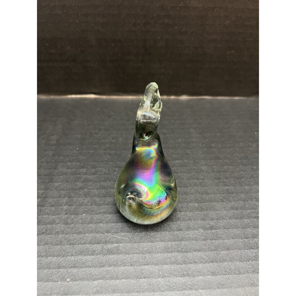 Vtg IRIDESCENT Glass SWAN Paperweight Bird Figurine Hand Blown 4"H Smooth Pontil